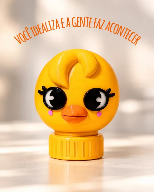 Chaveiro em formato de personagem amarelo, criado a pedido de uma fã para um show